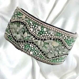 New! Mosaic beaded  w natural stones bracelet- light green